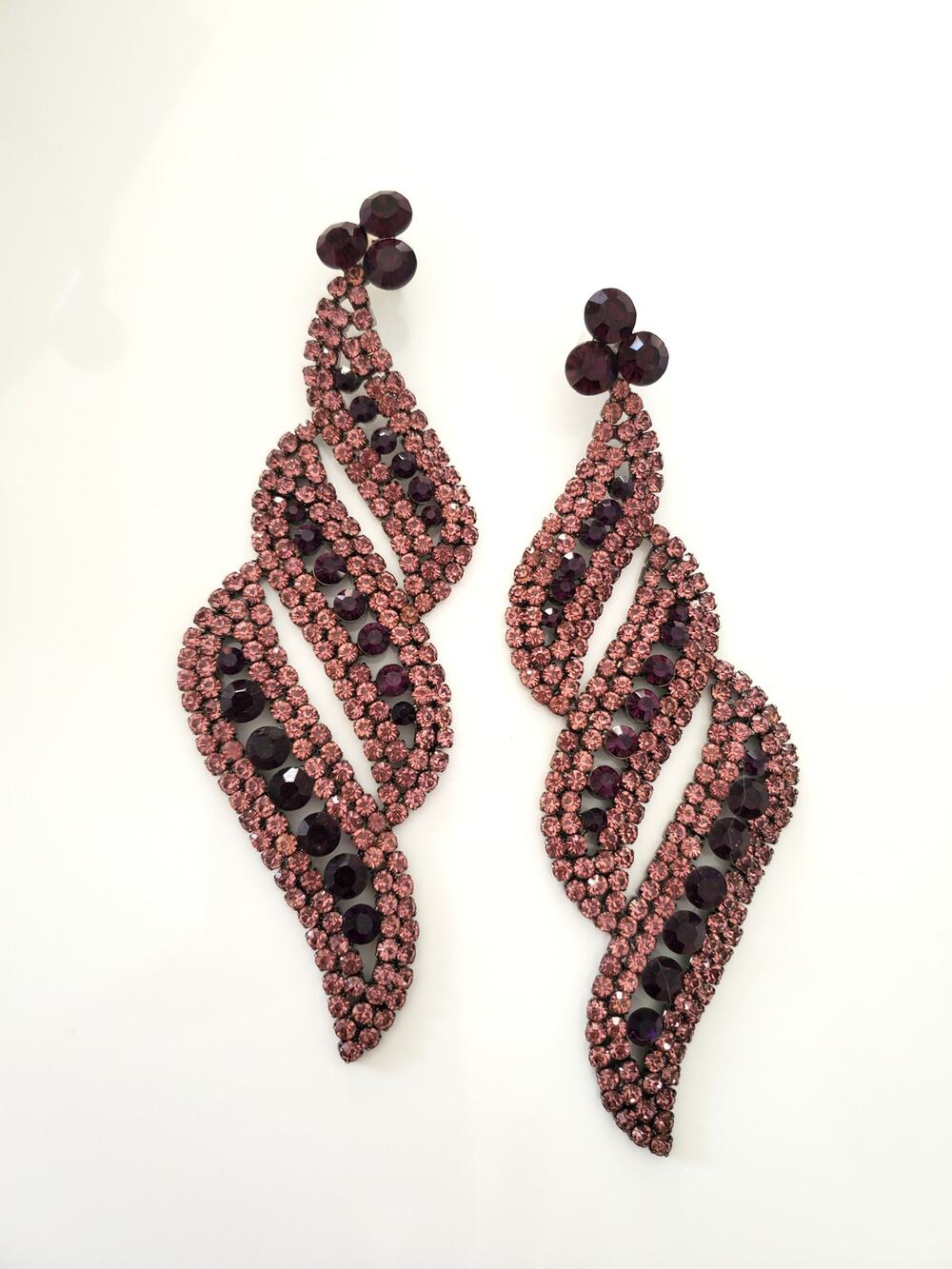 Long Purple Dangle Rhinestone Earrings